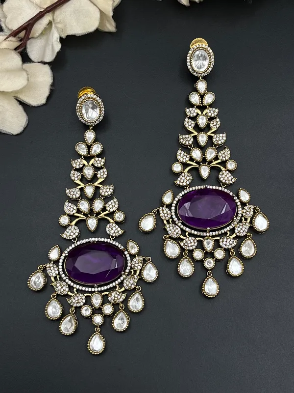 Purple_Gold_Tone_Chandelier_Earrings_For_Women