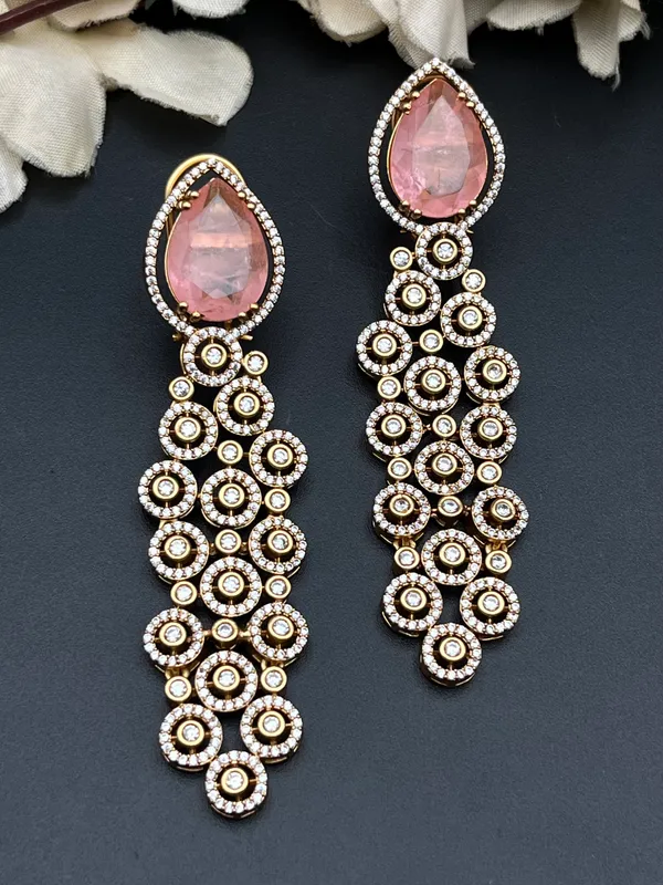 Gold-Tone_Pink_Teardrop_Stone_Crystal_Drop_Earrings_For_Women