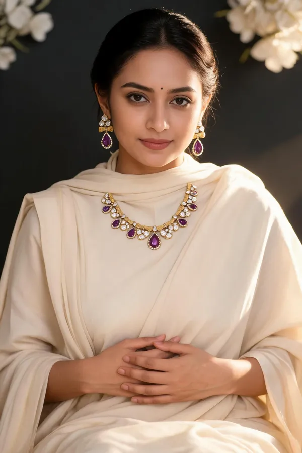 Gold_&_Purple_Stone_Teardrop_Necklace_Set_For_Women