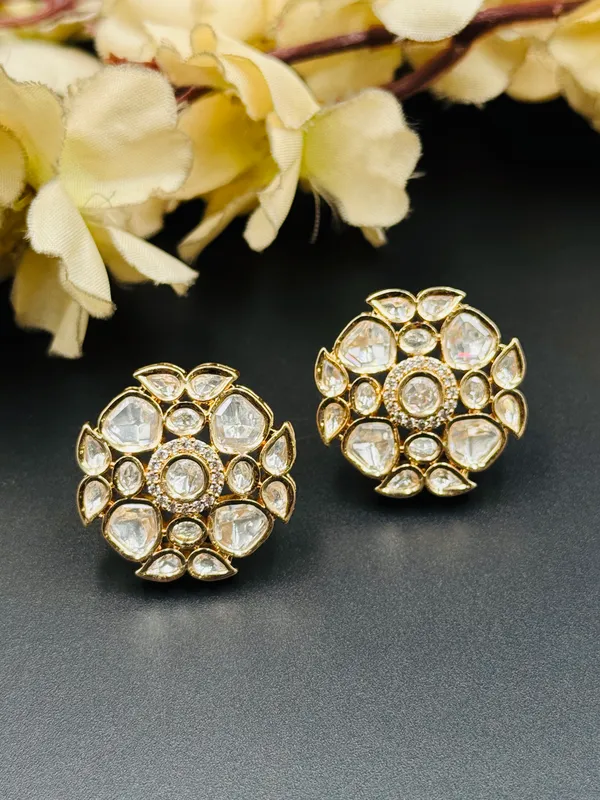 Gold-Tone_Floral_Clear_Stone_Stud_Earrings_For_Women