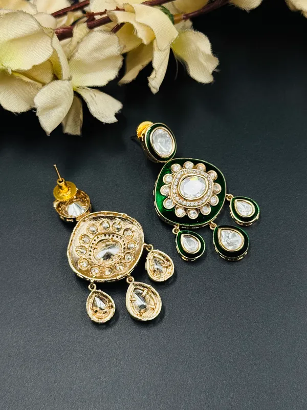 Green_Gold-Tone_Stone_Studded_Floral_Drop_Earrings_For_Women