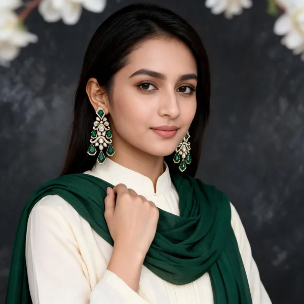 Green_Gold_Tone_Kundan_Floral_Earrings_For_Women