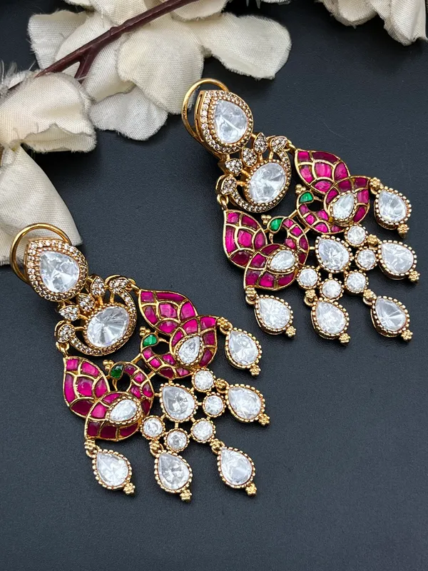 Gold-Tone_Kundan_Pink_Enamel_Chandelier_Drop_Earrings_For_Women