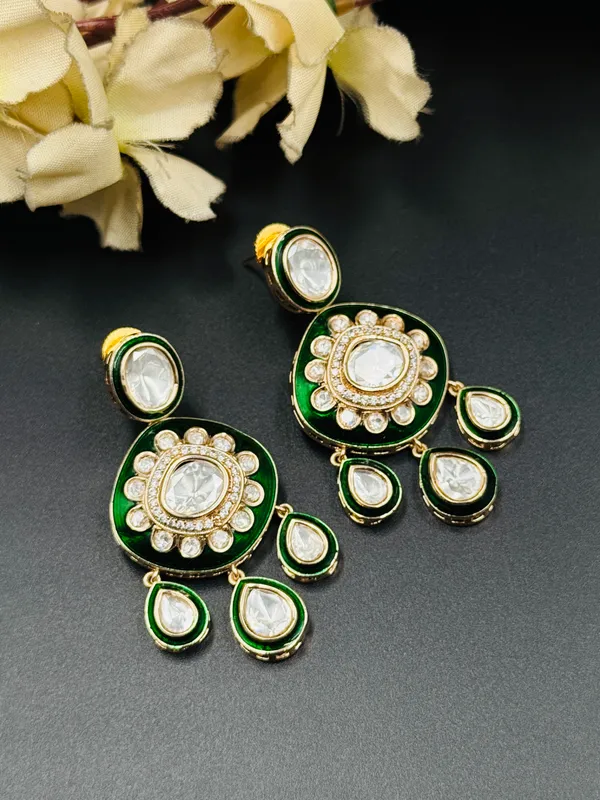 Green_Gold-Tone_Stone_Studded_Floral_Drop_Earrings_For_Women