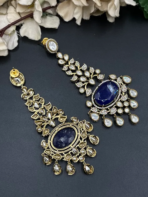 Blue_Gold_Tone_Oval_Stone_Floral_Dangler_Earrings_For_Women