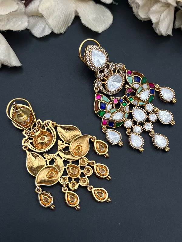 Gold-Tone_Multicolour_Stone_Chandelier_Drop_Earrings_For_Women