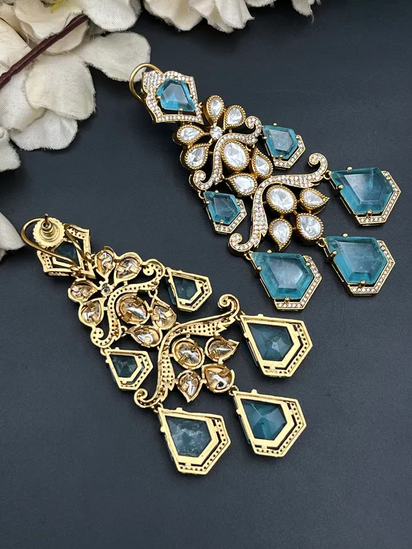 Blue_Gold_Tone_Floral_Chandelier_Drop_Earrings_For_Women
