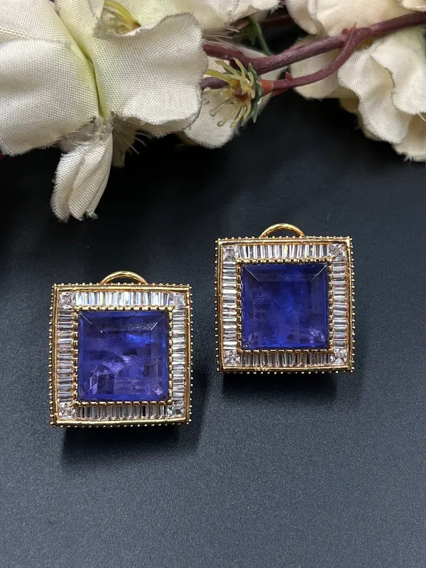 Blue_Gold-Tone_Faceted_Square_Stone_Stud_Earrings_For_Women