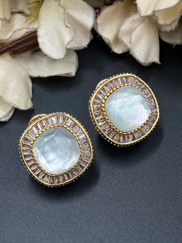 Gold_Tone_Iridescent_Baguette_Stud_Earrings_For_Women