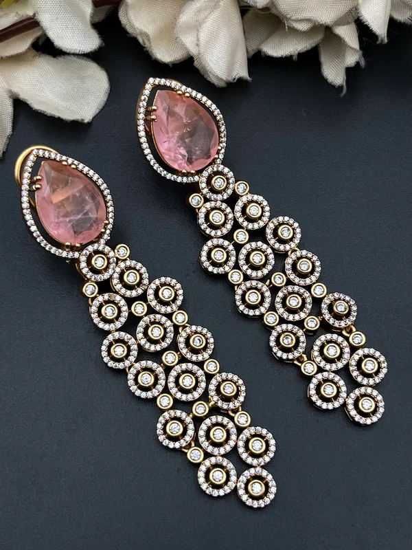 Gold-Tone_Pink_Teardrop_Stone_Crystal_Drop_Earrings_For_Women