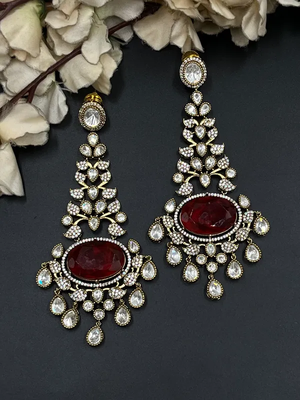 Gold_Red_Stone_Ethnic_Floral_Drop_Earrings_For_Women