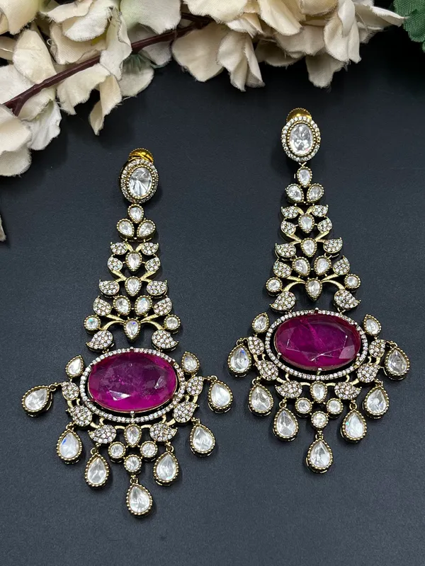 Gold_Red_Ruby_Stone_Floral_Drop_Earrings_For_Women