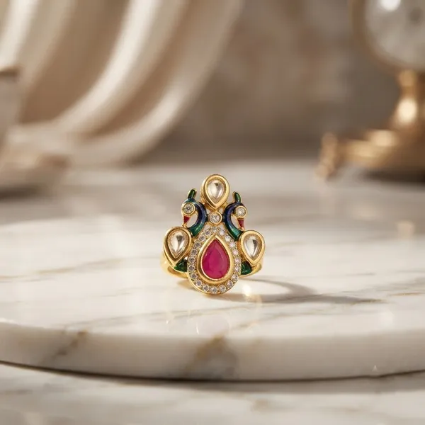 Gold_Pink_Multicolor_Stone_Statement_Ring_For_Women