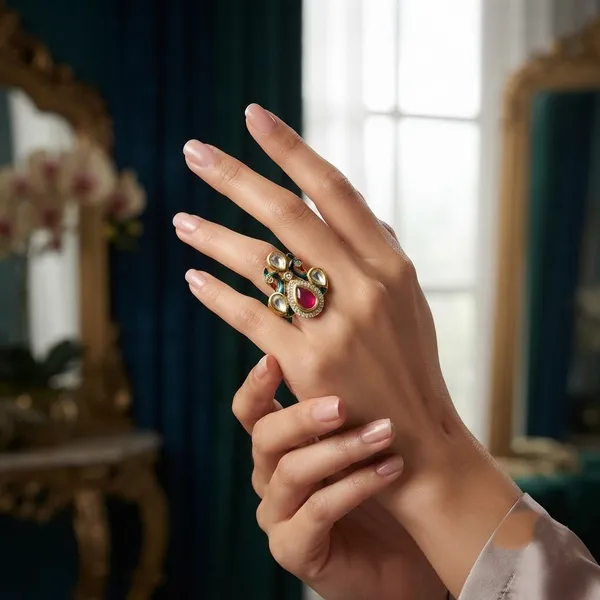 Gold_Pink_Multicolor_Stone_Statement_Ring_For_Women