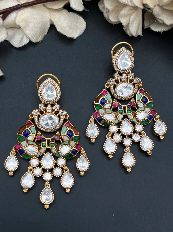 Gold-Tone_Multicolour_Stone_Chandelier_Drop_Earrings_For_Women