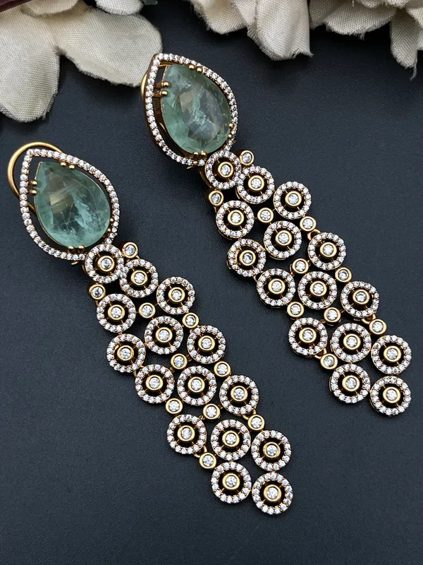 Gold-Tone_Green_Teardrop_Stone_Crystal_Cascade_Drop_Earrings_For_Women