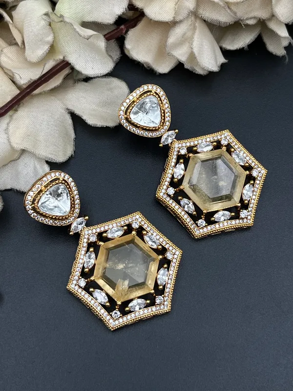 Gold-Tone_Geometric_Hexagonal_Crystal_Drop_Earrings_For_Women