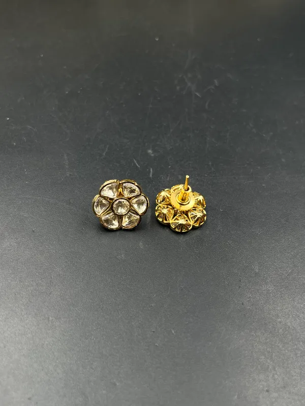 Gold-Tone_Floral_Clear_Stone_Stud_Earrings_For_Women