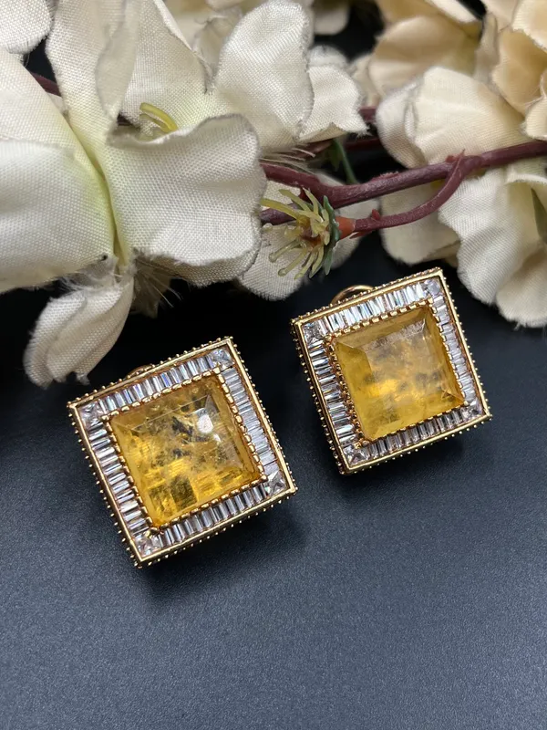 Gold_Yellow_Stone_Square_Stud_Earrings_For_Women