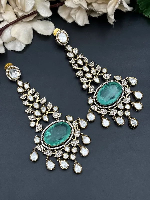 Gold_Green_White_Stone_Chandelier_Drop_Earrings_For_Women