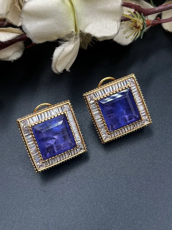 Blue_Gold-Tone_Faceted_Square_Stone_Stud_Earrings_For_Women