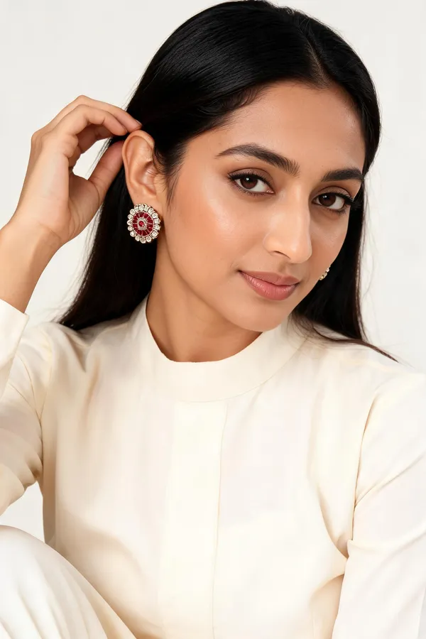 Gold_Red_Ruby_Stone_Concentric_Round_Stud_Earrings_For_Women