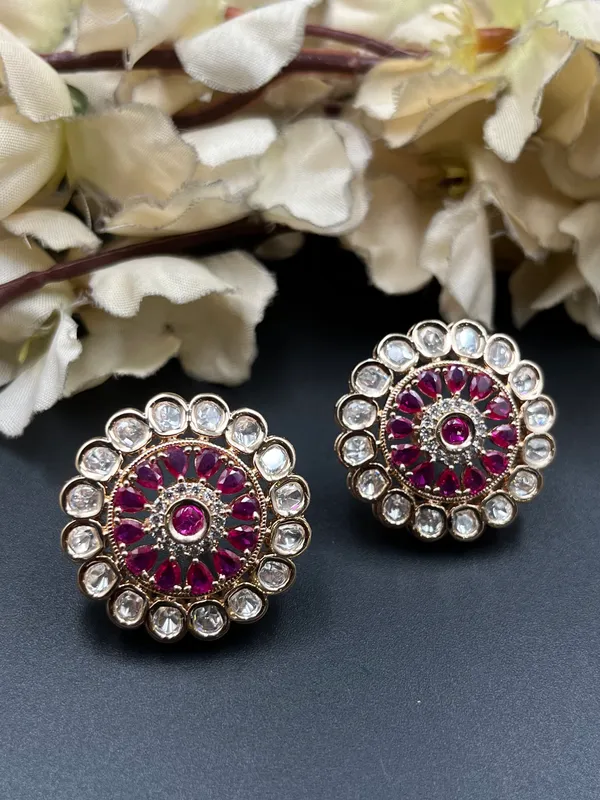 Gold_Red_Ruby_Stone_Concentric_Round_Stud_Earrings_For_Women