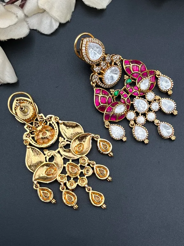 Gold-Tone_Kundan_Pink_Enamel_Chandelier_Drop_Earrings_For_Women