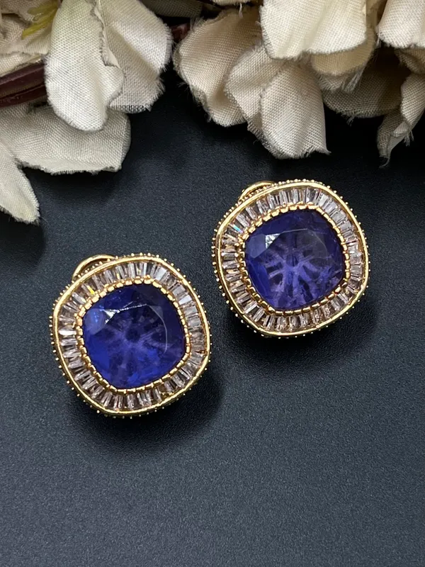 Blue_Gold_Tone_Faceted_Square_Stud_Earrings_For_Women