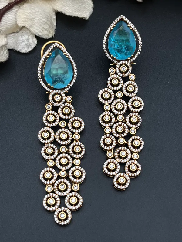 Blue_Gold_Tone_Teardrop_Long_Drop_Earrings_For_Women