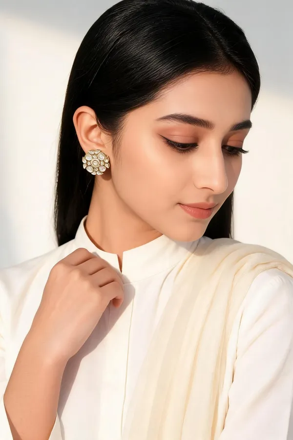 Gold-Tone_Floral_Clear_Stone_Stud_Earrings_For_Women