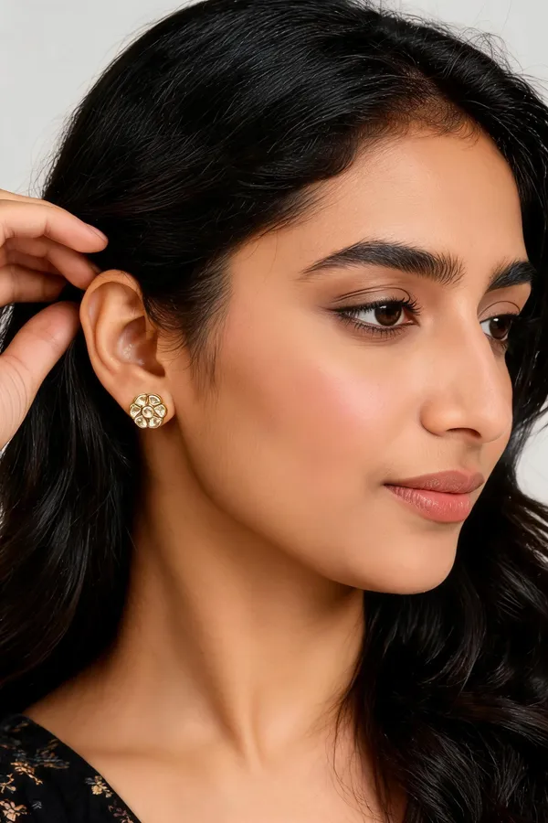 Gold-Tone_Floral_Clear_Stone_Stud_Earrings_For_Women