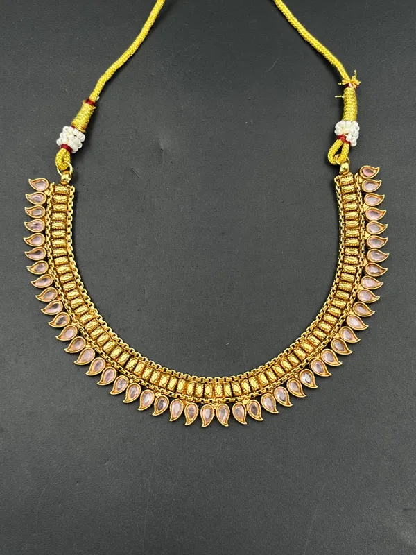 Gold_Pink_Teardrop_Stone_Necklace_Set_For_Women