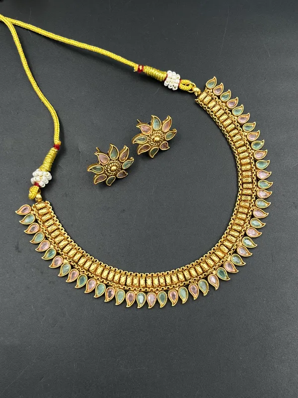 Gold-Tone_Multicolor_Teardrop_Stone_Necklace_Set_For_Women