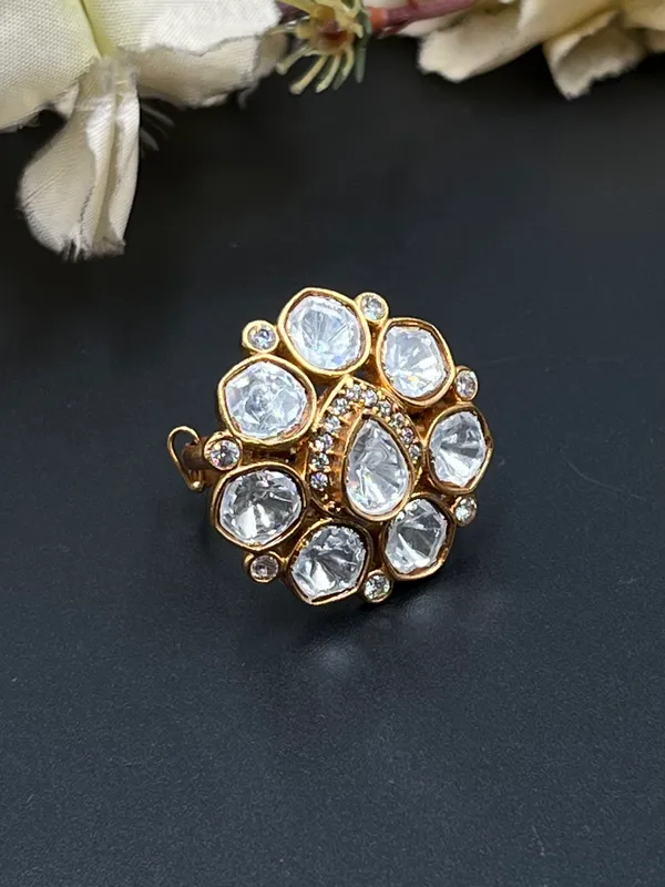 Gold_Tone_Crystal_Floral_Cluster_Statement_Ring_For_Women