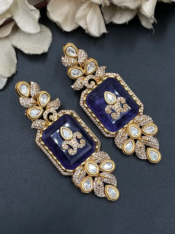 Blue_Gold-Tone_Faceted_Stone_Ornate_Drop_Earrings_For_Women