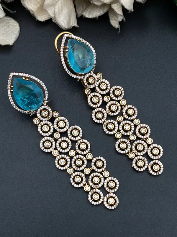 Blue_Gold_Tone_Teardrop_Long_Drop_Earrings_For_Women