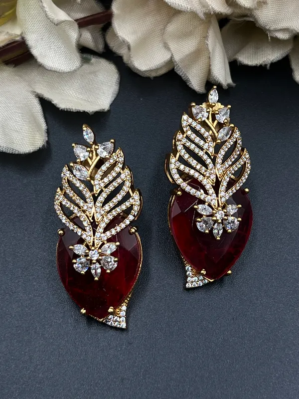 Red_Gold_Tone_Leaf_Design_Drop_Earrings_For_Women