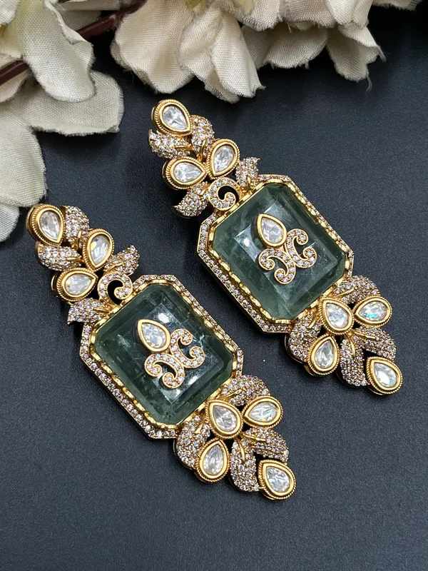 Gold_Green_Stone_Floral_Drop_Earrings_For_Women