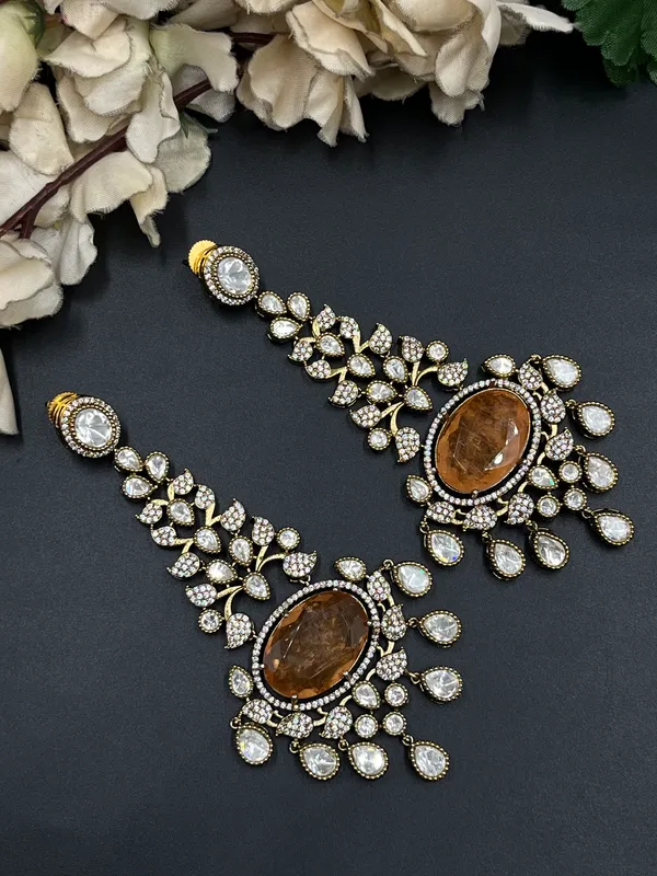 Gold_Brown_Oval_Stone_Kundan_Drop_Earrings_For_Women