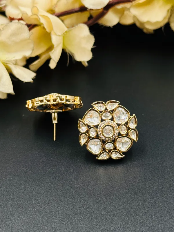Gold-Tone_Floral_Clear_Stone_Stud_Earrings_For_Women