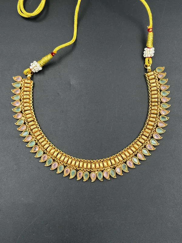 Gold-Tone_Multicolor_Teardrop_Stone_Necklace_Set_For_Women