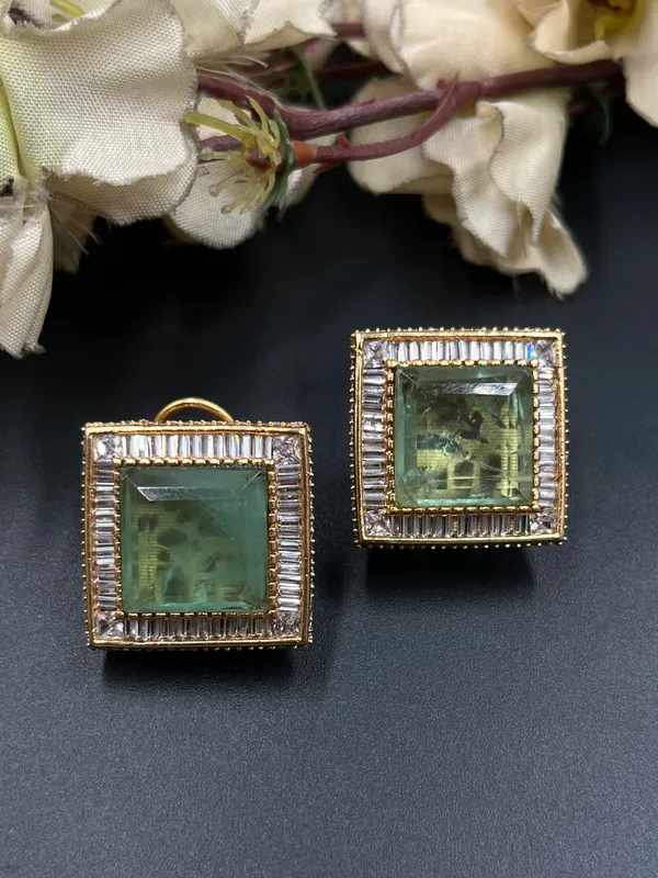 Green_Gold_Tone_Square_Stone_Drop_Earrings_For_Women