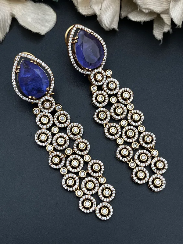 Blue_Gold-Tone_Teardrop_Stone_Chandelier_Drop_Earrings_For_Women