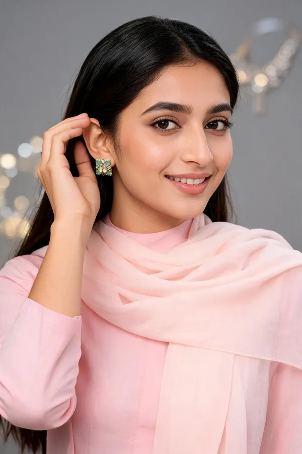 Gold_Green_Stone_Rectangular_Floral_Stud_Earrings_For_Women