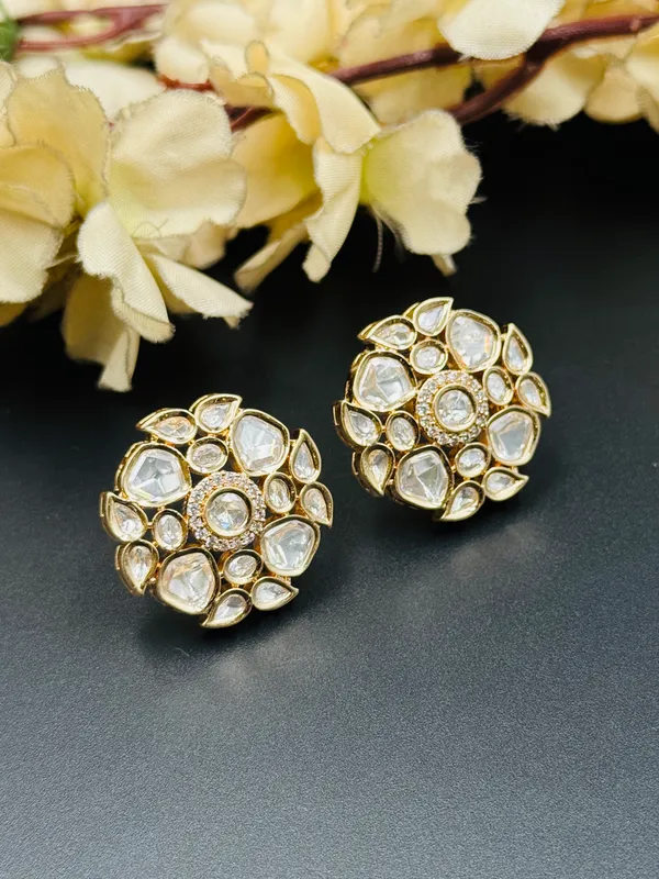 Gold-Tone_Floral_Clear_Stone_Stud_Earrings_For_Women