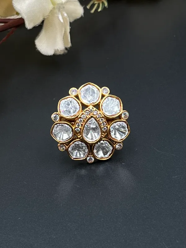 Gold_Tone_Crystal_Floral_Cluster_Statement_Ring_For_Women