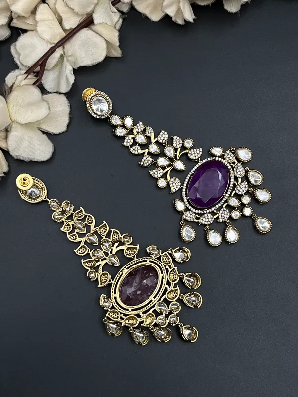Purple_Gold_Tone_Chandelier_Earrings_For_Women