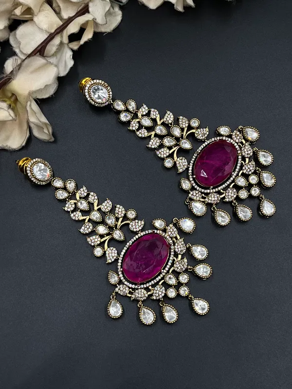 Gold_Red_Ruby_Stone_Floral_Drop_Earrings_For_Women