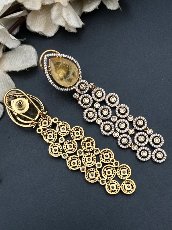 Gold_Yellow_Stone_Circular_Drop_Earrings_For_Women